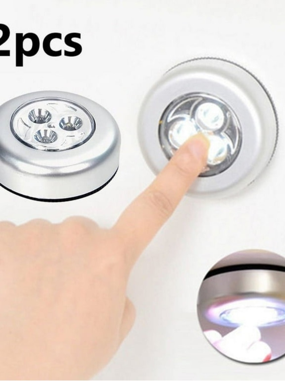 2 Pack LED Battery-Powered Wireless Night Light Stick Tap Touch Lamp Stick-on